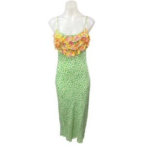 Rixo for Target Green Multi Floral Ruffle Scoop Neck Cami Slip Midi Dress Sz XS